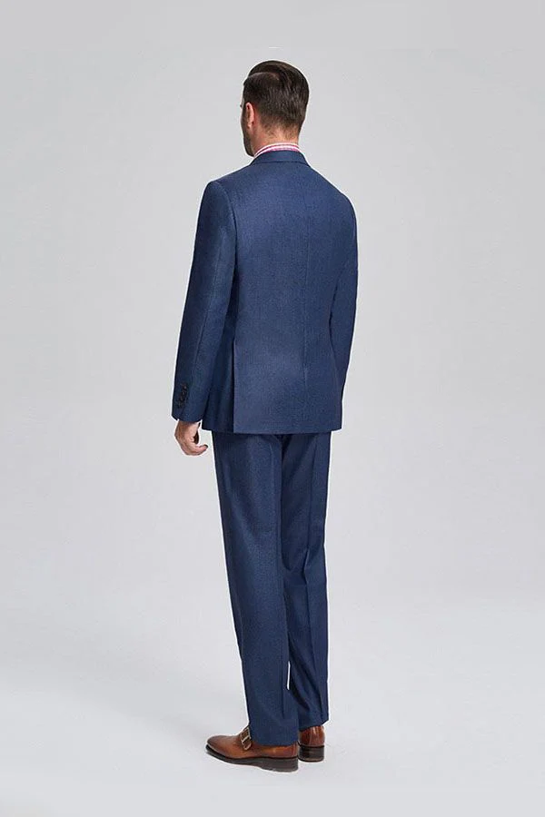 Notch Lapel Flap Pocket Navy Blue Mens Business Suits - Image 3