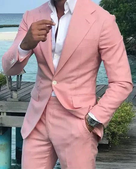Notched Lapel Prom Tuxedos Linen Wedding Party Groomsman Suits - Image 2