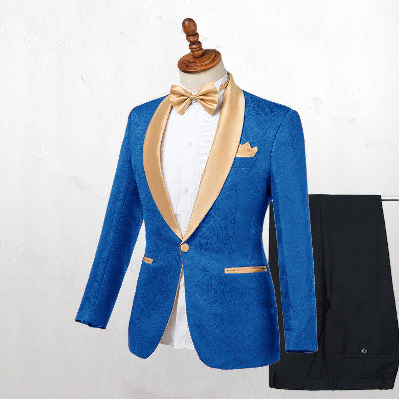 Ocean Blue Jacquard Slim Fit Wedding Suits - Image 2