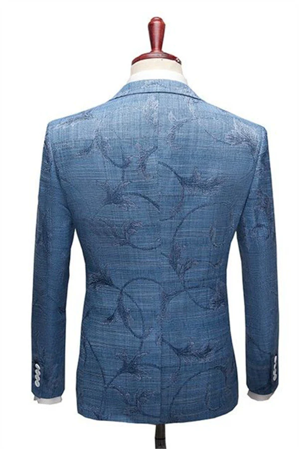Ocean Blue Wood Men's Business Suitss Online Notched Lapel Print Tuxedo - Image 2
