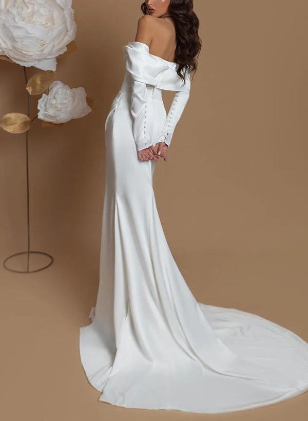 Off-Shoulder Long Sleeves Sweep Train Wedding Dresses - Image 2