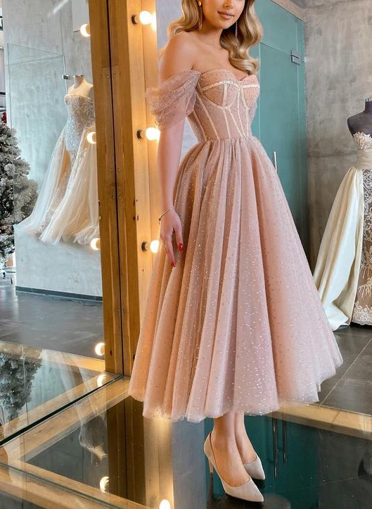 Off-The-Shoulder A-Line Sparkly Homecoming Dresses - Image 2