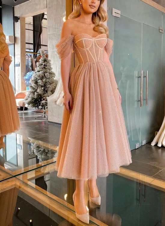 Off-The-Shoulder A-Line Sparkly Homecoming Dresses - Image 3