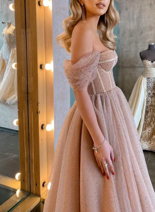 Off-The-Shoulder A-Line Sparkly Homecoming Dresses - Image 4