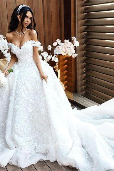 Off The Shoulder Appliques Luxurious Wedding Dresses Princess Ball Gown Modern Bride Dress - Image 4