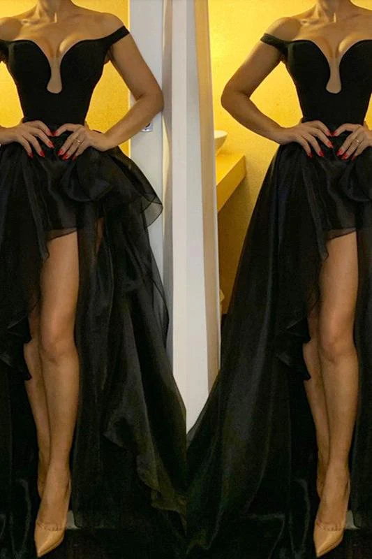 Off-the-Shoulder Black Evening Dresses for Women Organza Long Prom Dresses On Sale - Image 2