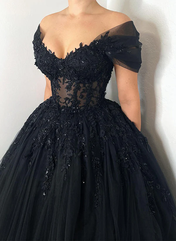 Off-The-Shoulder Chic A-line Wedding Dress Short Sleeves in Lace Tulle - Image 2