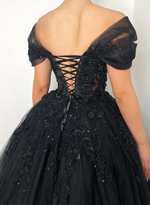 Off-The-Shoulder Chic A-line Wedding Dress Short Sleeves in Lace Tulle - Image 3