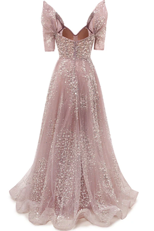 Off the shoulder Dusty Pink A-line Belt Evening Dresses - Image 2