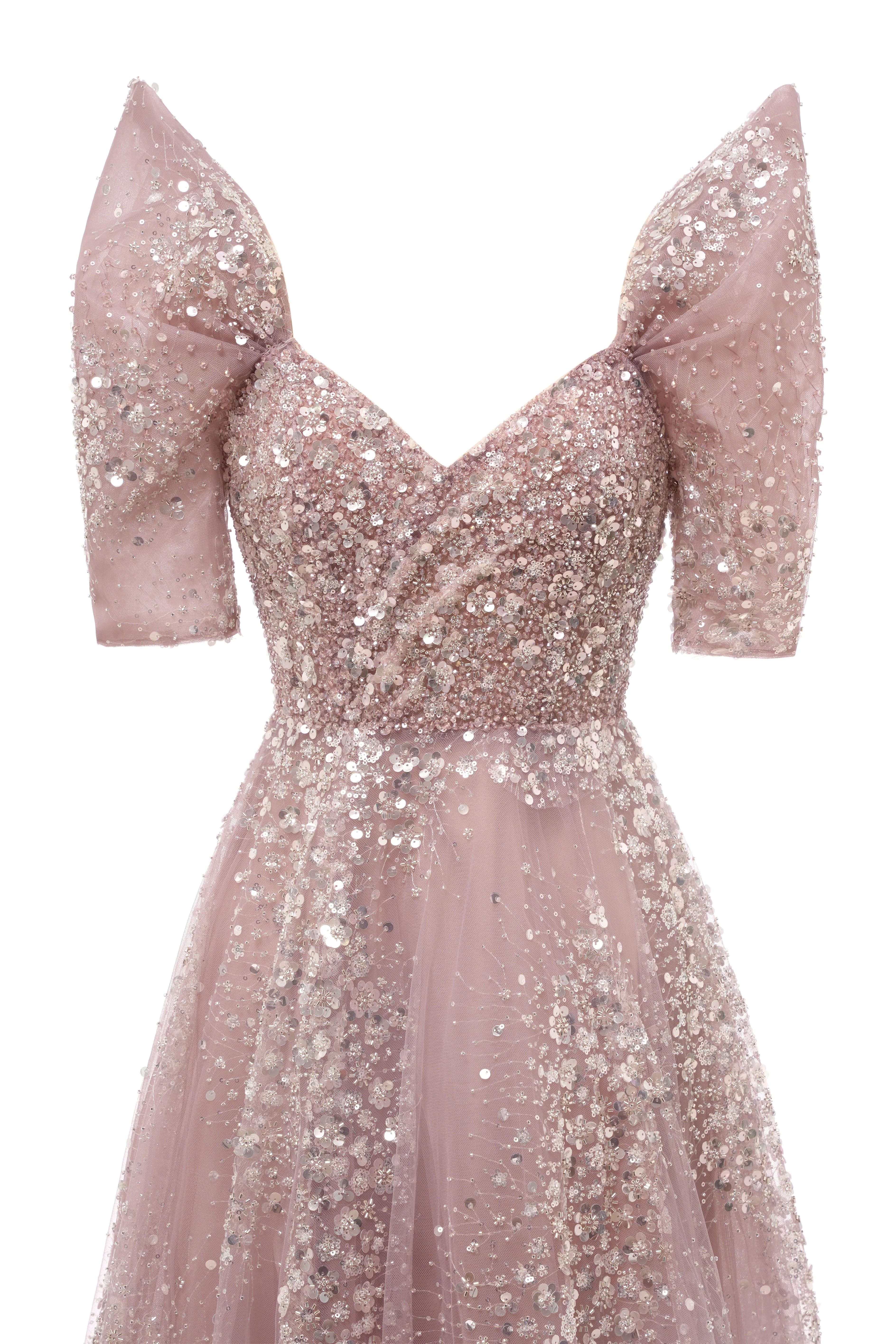 Off the shoulder Dusty Pink A-line Belt Evening Dresses - Image 3