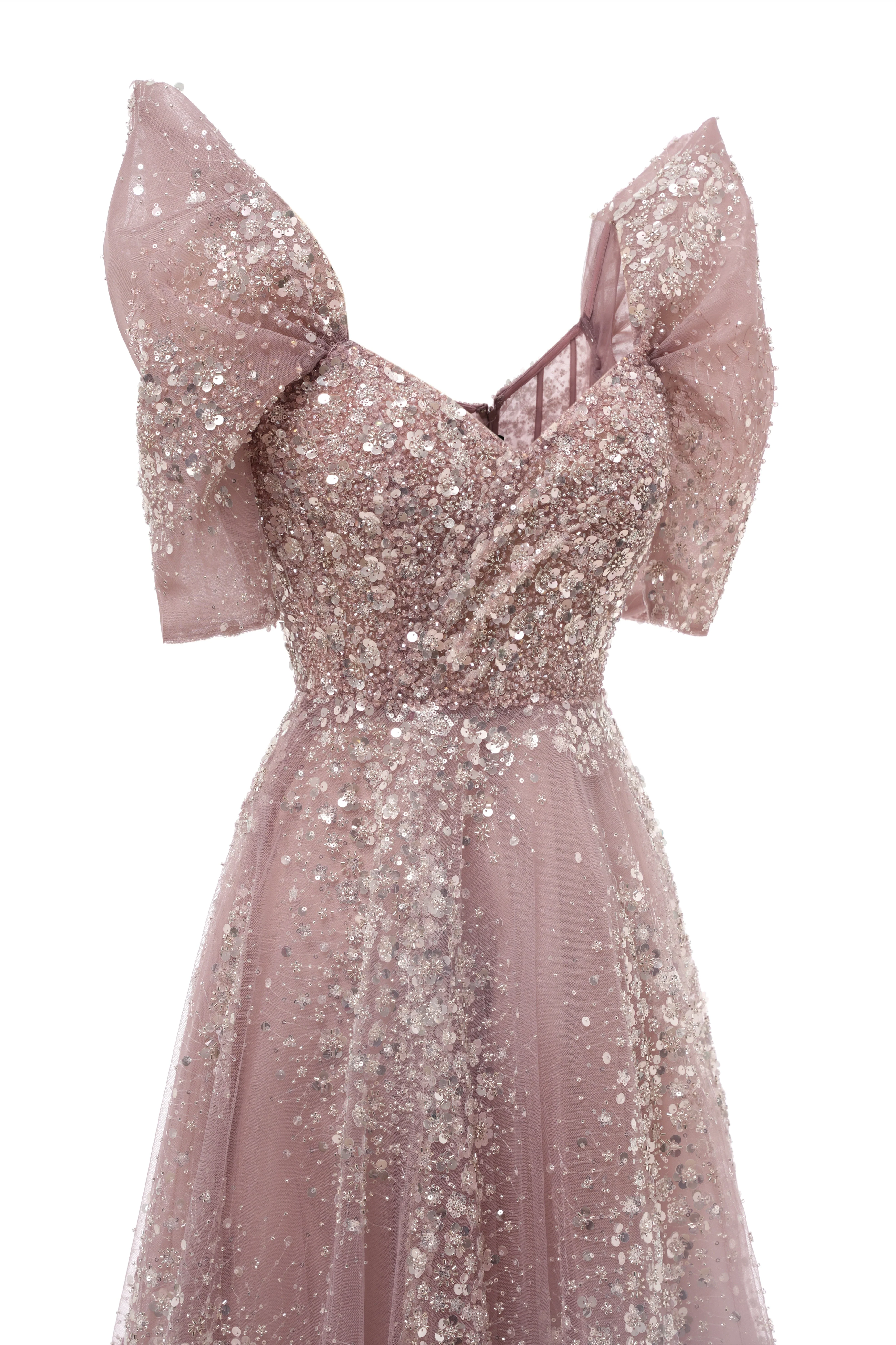 Off the shoulder Dusty Pink A-line Belt Evening Dresses - Image 6