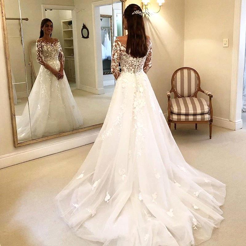 Off-the-Shoulder Long Sleeves Mermaid Lace Wedding Dress - Image 3