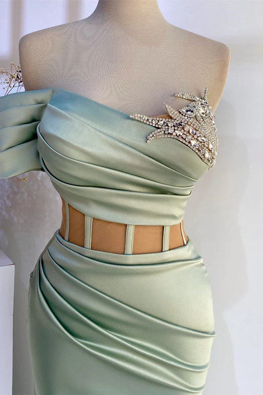 Off-the-Shoulder Mermaid Prom Dress in Dusty Sage with Beads - Image 2
