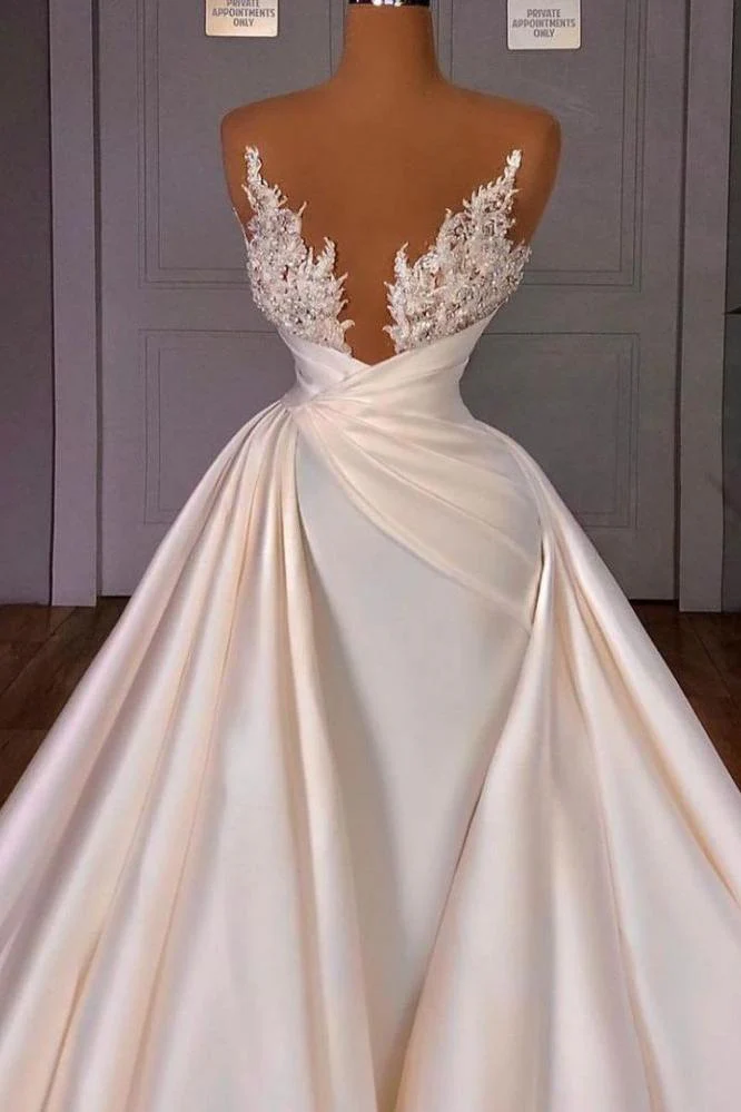 Off the Shoulder Sequined Fur Satin Wedding Party Gown Sleeveless/Long Sleevess styles - Image 4