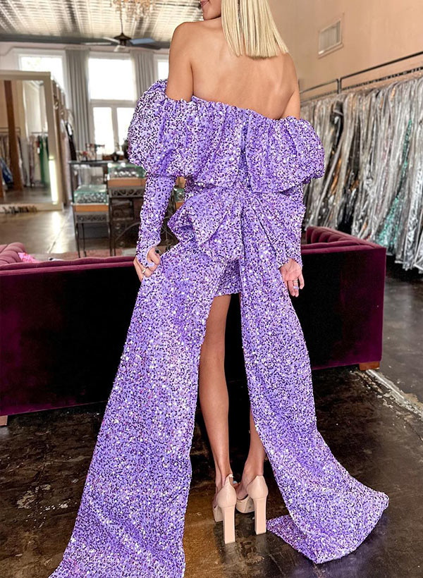Off-The-Shoulder Short/Mini Sequined Homecoming Dresses With Bow(s) - Image 2