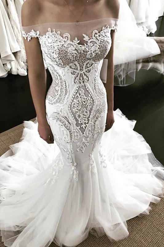 Off the shoulder Strapless Mermaid Lace Wedding Dress - Image 2