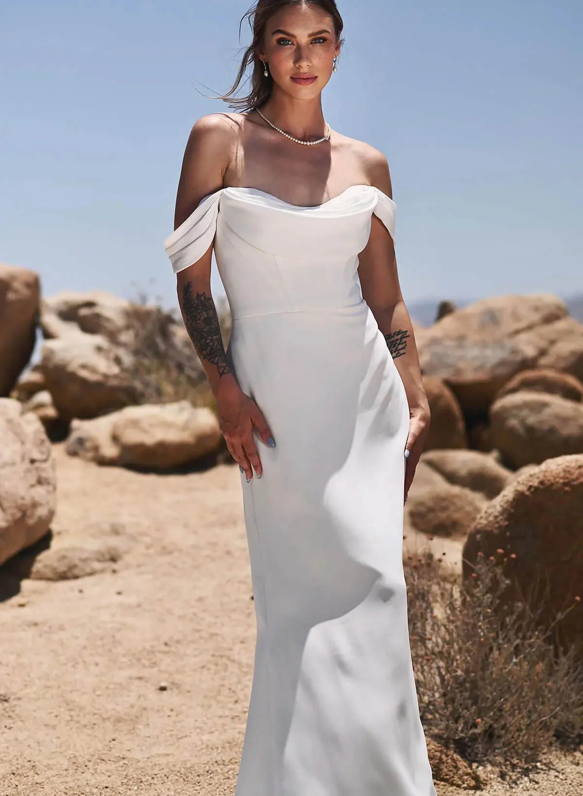 Off-the-Shoulder Wedding Dresses Cowl Neck - Image 4