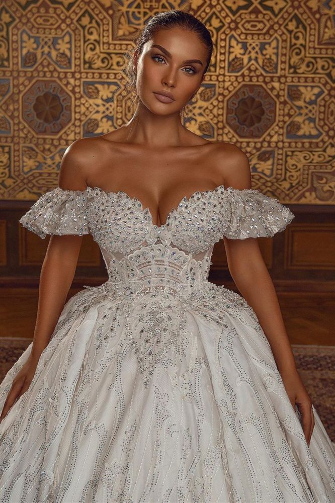 Off the ShoulderAline Ball Gown Wedding Dress Floral Lace - Image 2