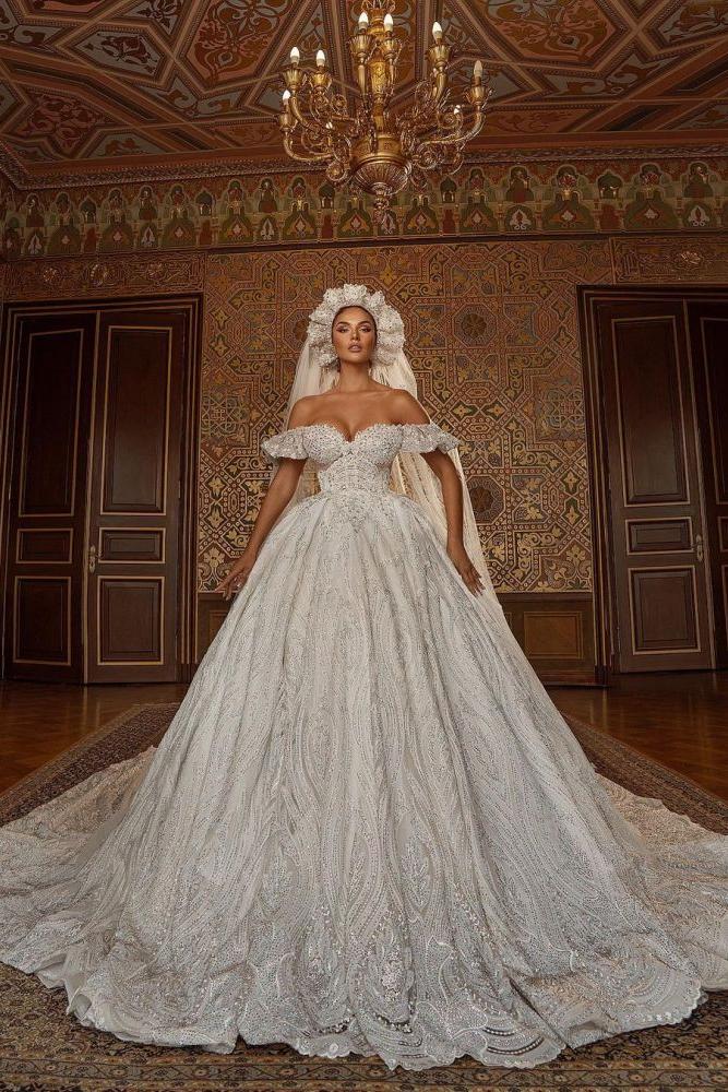 Off the ShoulderAline Ball Gown Wedding Dress Floral Lace - Image 3
