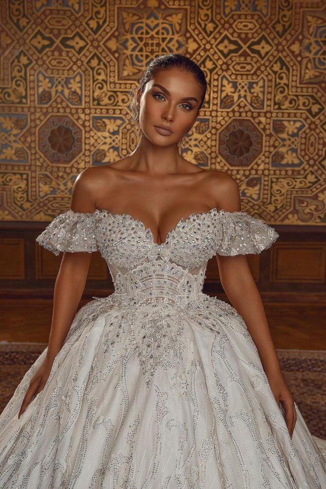 Off the ShoulderAline Ball Gown Wedding Dress Floral Lace - Image 4