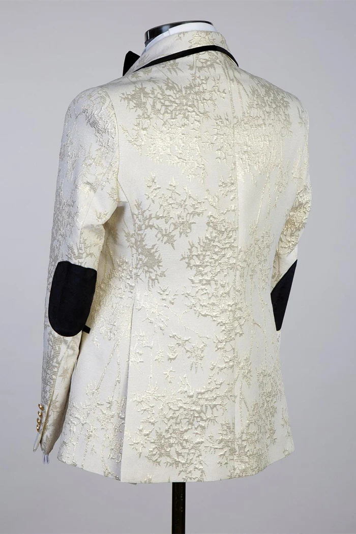Off-White Shawl Lapel Double-Breasted Jacquard Prom Suit - Image 3
