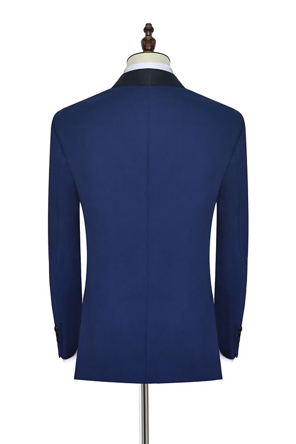 One Button Black Silk Shawl Lapel Wedding Suits for Men Custom design Blue Mens Marriage Suits - Image 2