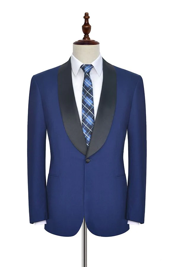 One Button Black Silk Shawl Lapel Wedding Suits for Men Classic Blue Mens Prom Suits - Image 3