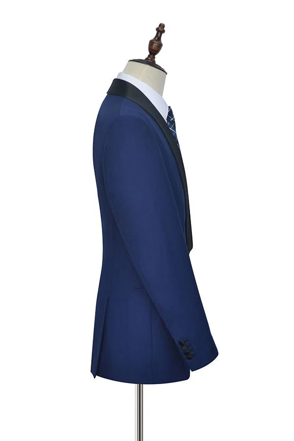 One Button Black Silk Shawl Lapel Wedding Suits for Men Classic Blue Mens Prom Suits - Image 5