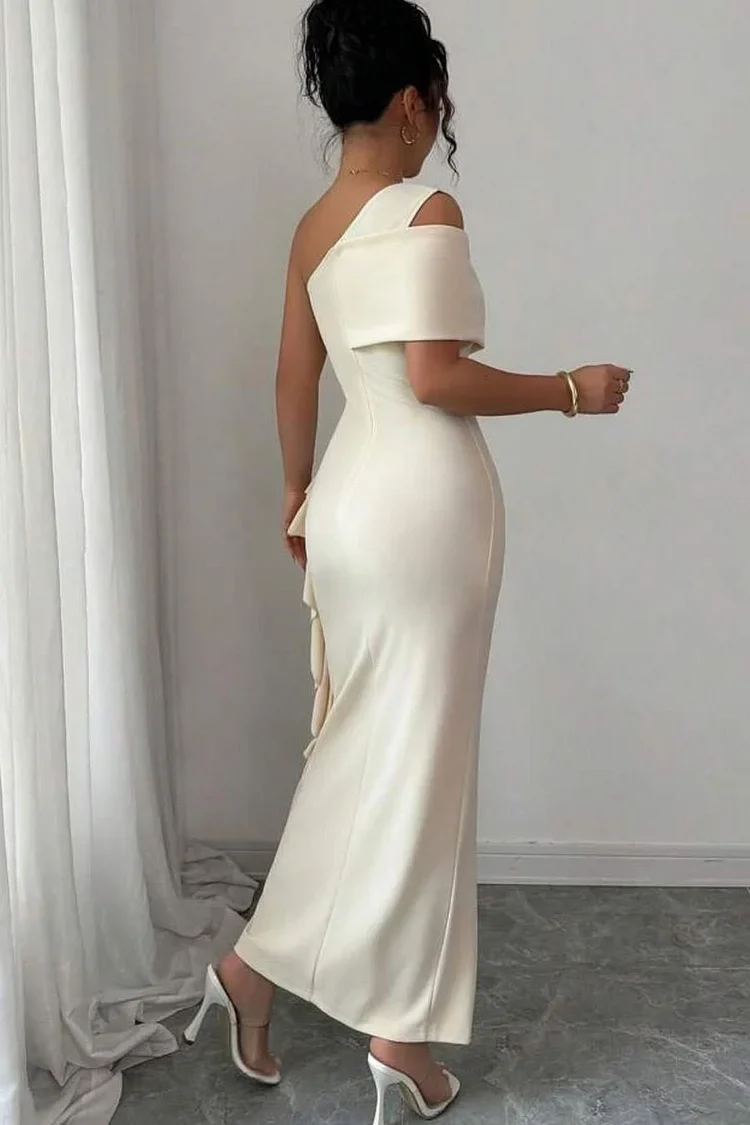 One Shoulder High Low Ruffles Mermaid Evening Bridesmaid Dresses - Image 3