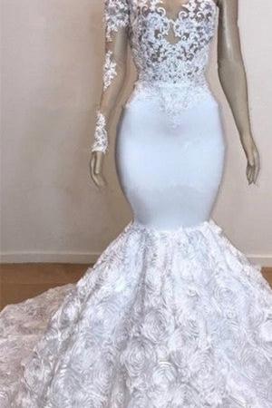 One Shoulder Lace Appliques Meramid Prom Dresses with sleeve - Image 2