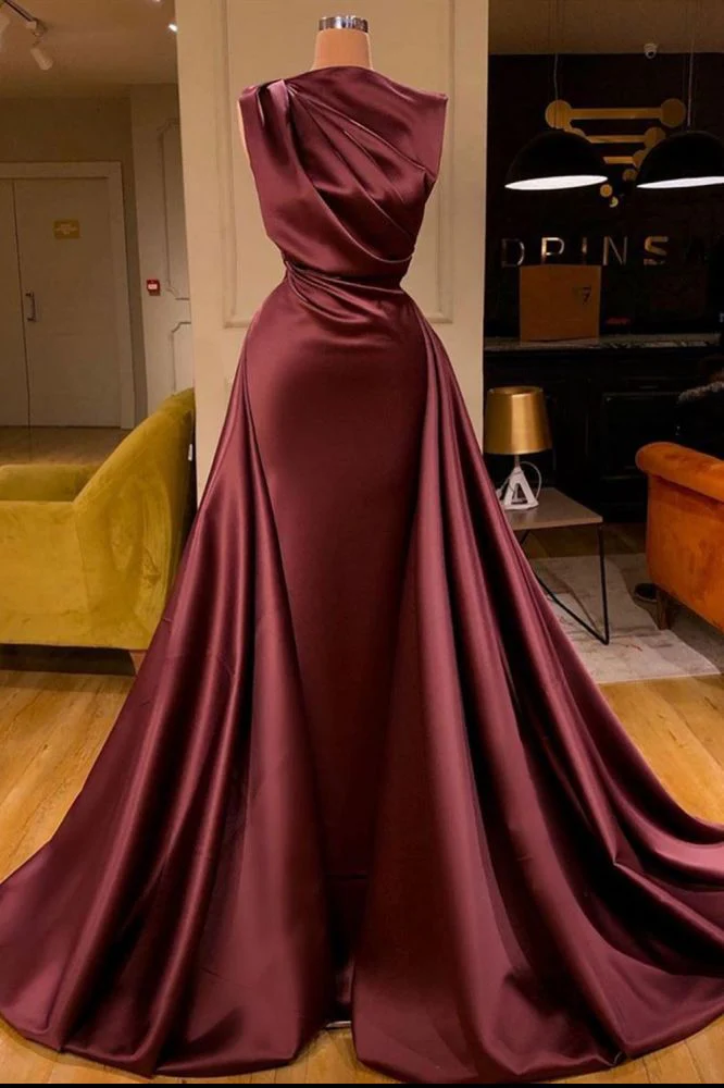One Shoulder Satin Evening Party Gowns Detachable Train - Image 2