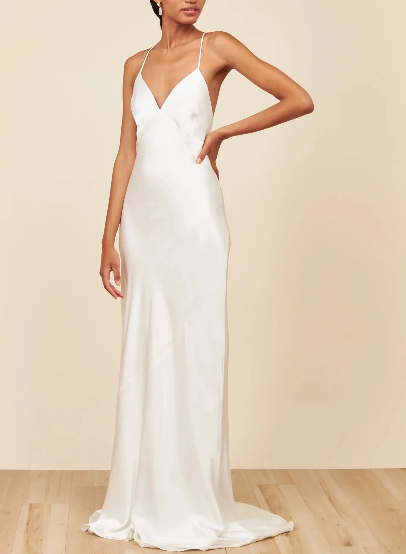 Open Back Silk Like Satin Wedding Dresses Spaghetti Straps - Image 2