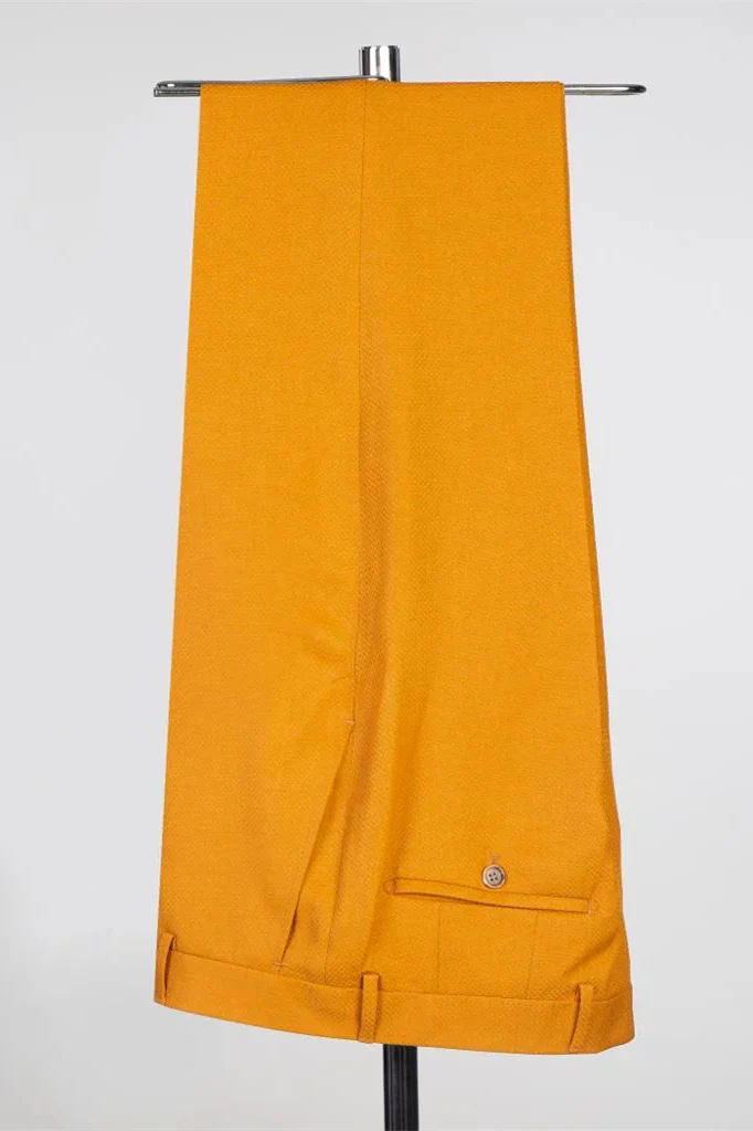 Orange Peaked Lapel Two-Layer Satin Double-Breasted Men's Suit - Image 4