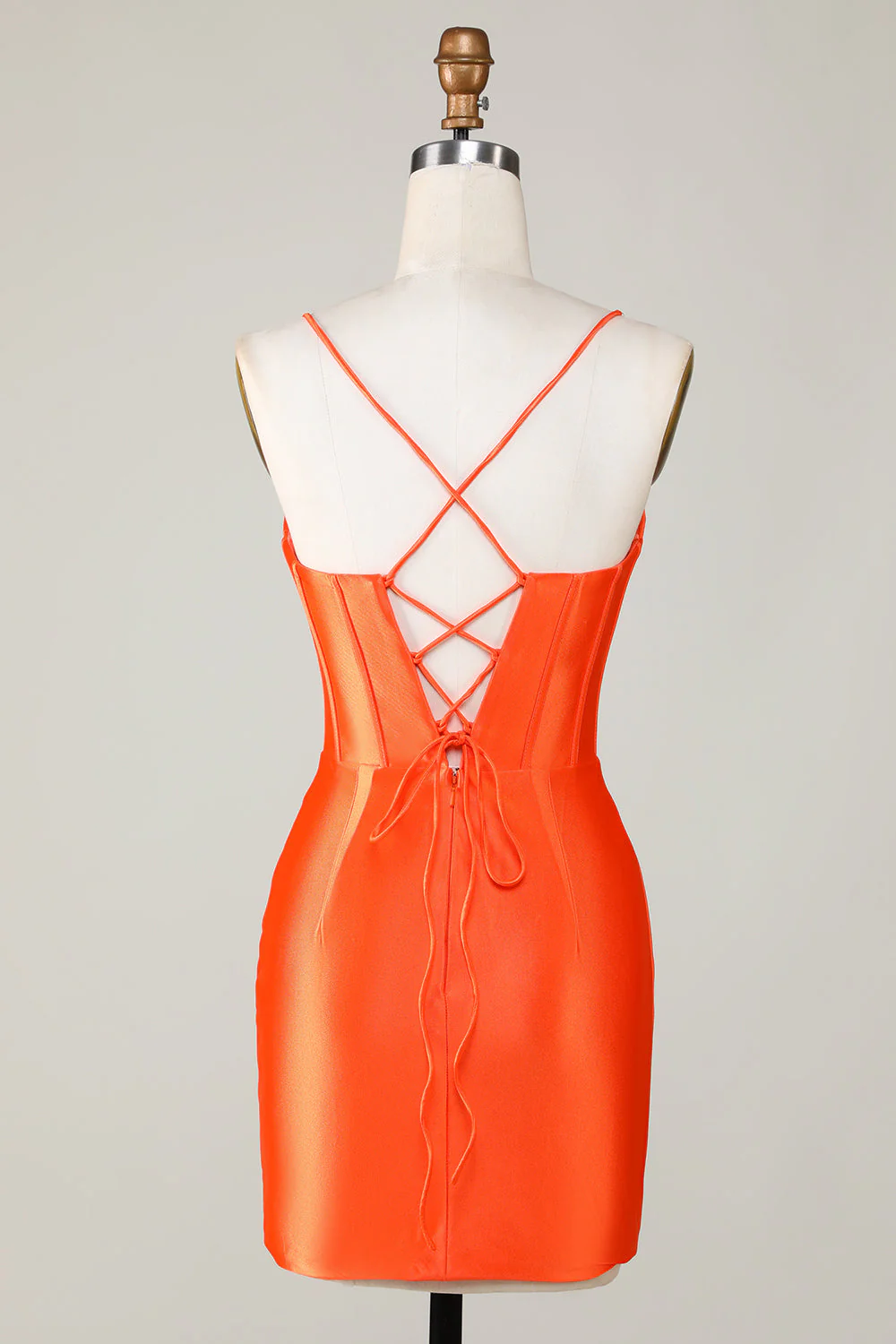 Orange Sparkly Beaded Corset Tight Short Homecoming Dress - Image 2
