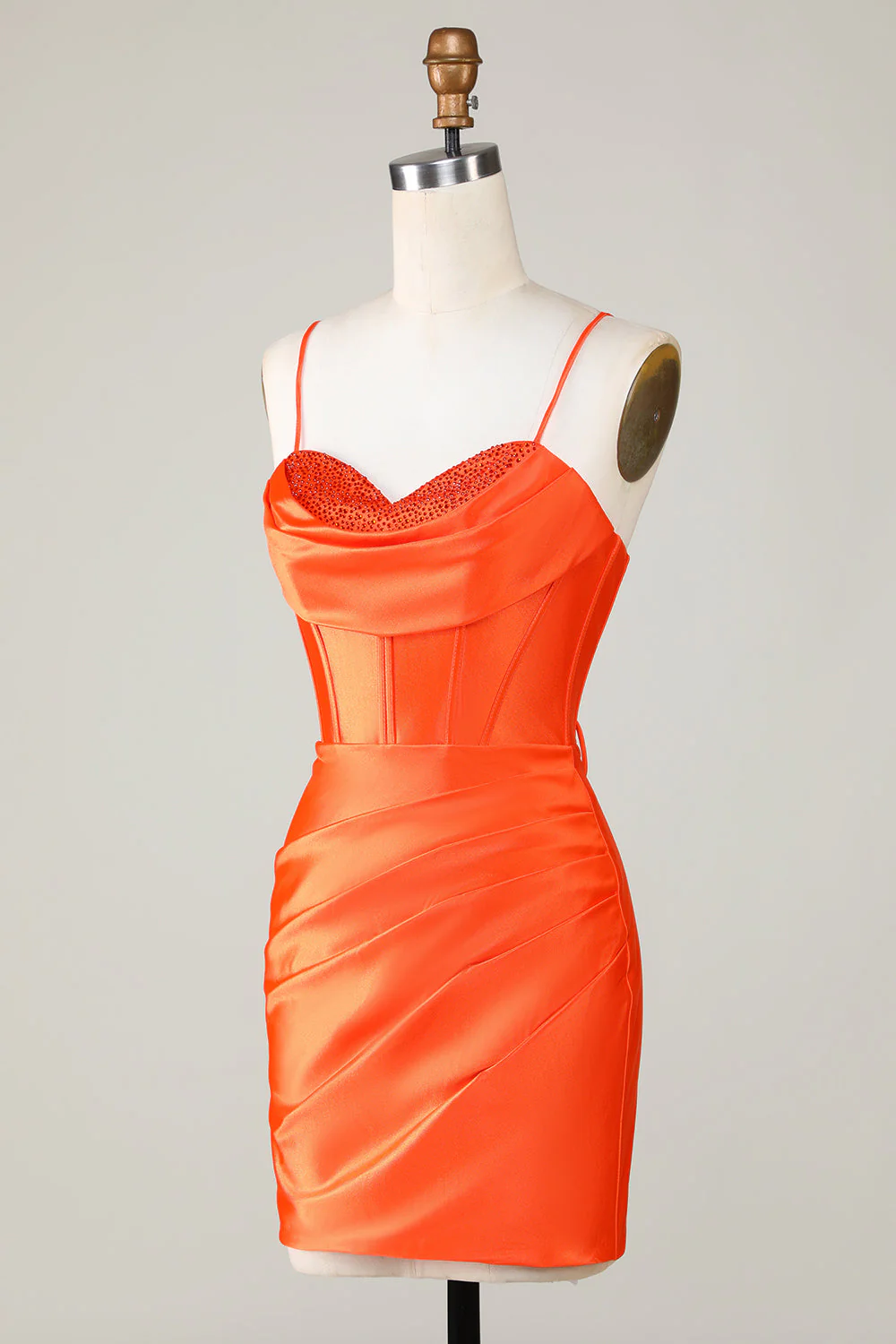 Orange Sparkly Beaded Corset Tight Short Homecoming Dress - Image 3