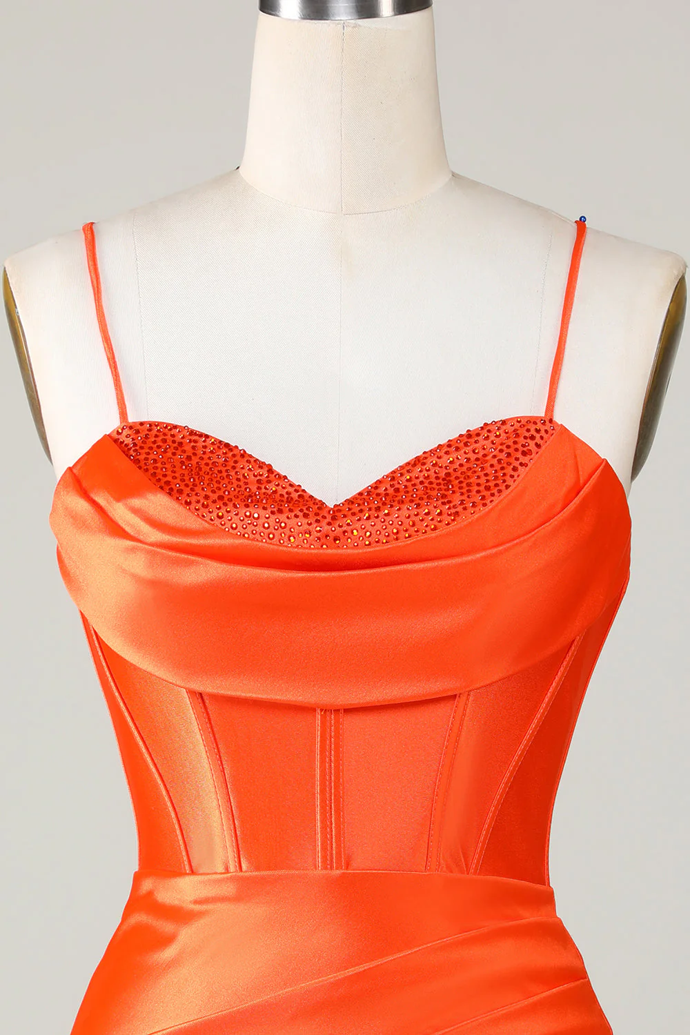 Orange Sparkly Beaded Corset Tight Short Homecoming Dress - Image 4
