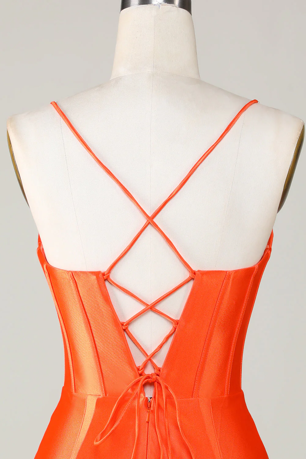 Orange Sparkly Beaded Corset Tight Short Homecoming Dress - Image 5