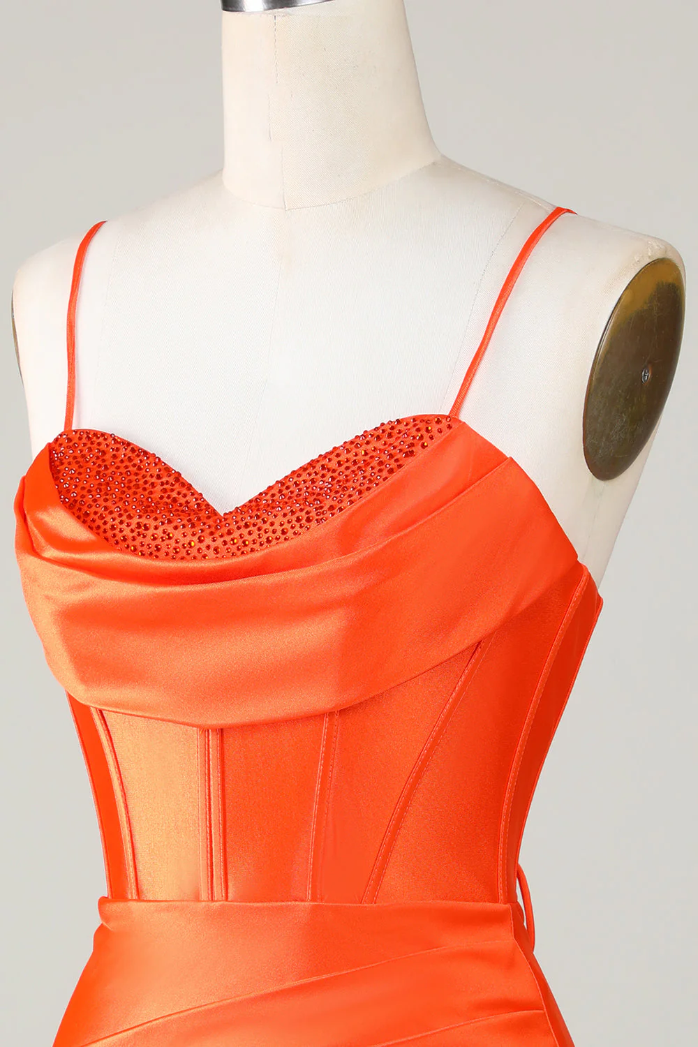Orange Sparkly Beaded Corset Tight Short Homecoming Dress - Image 6