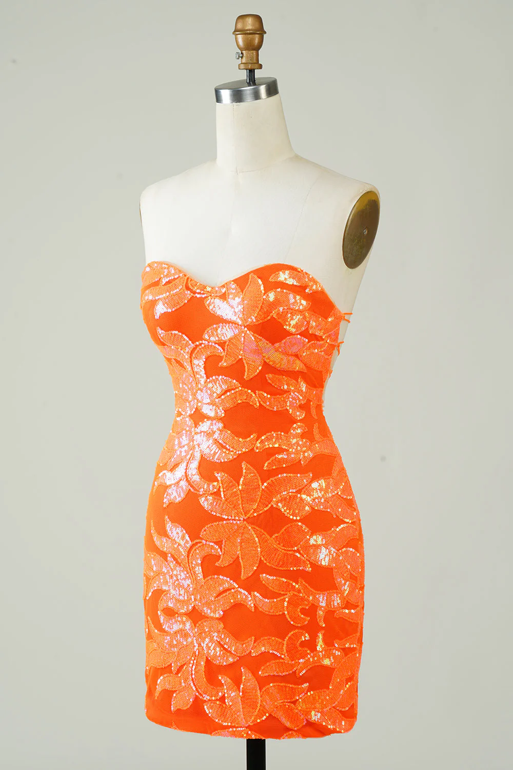 Orange Strapless Tight Homecoming Dress - Image 3
