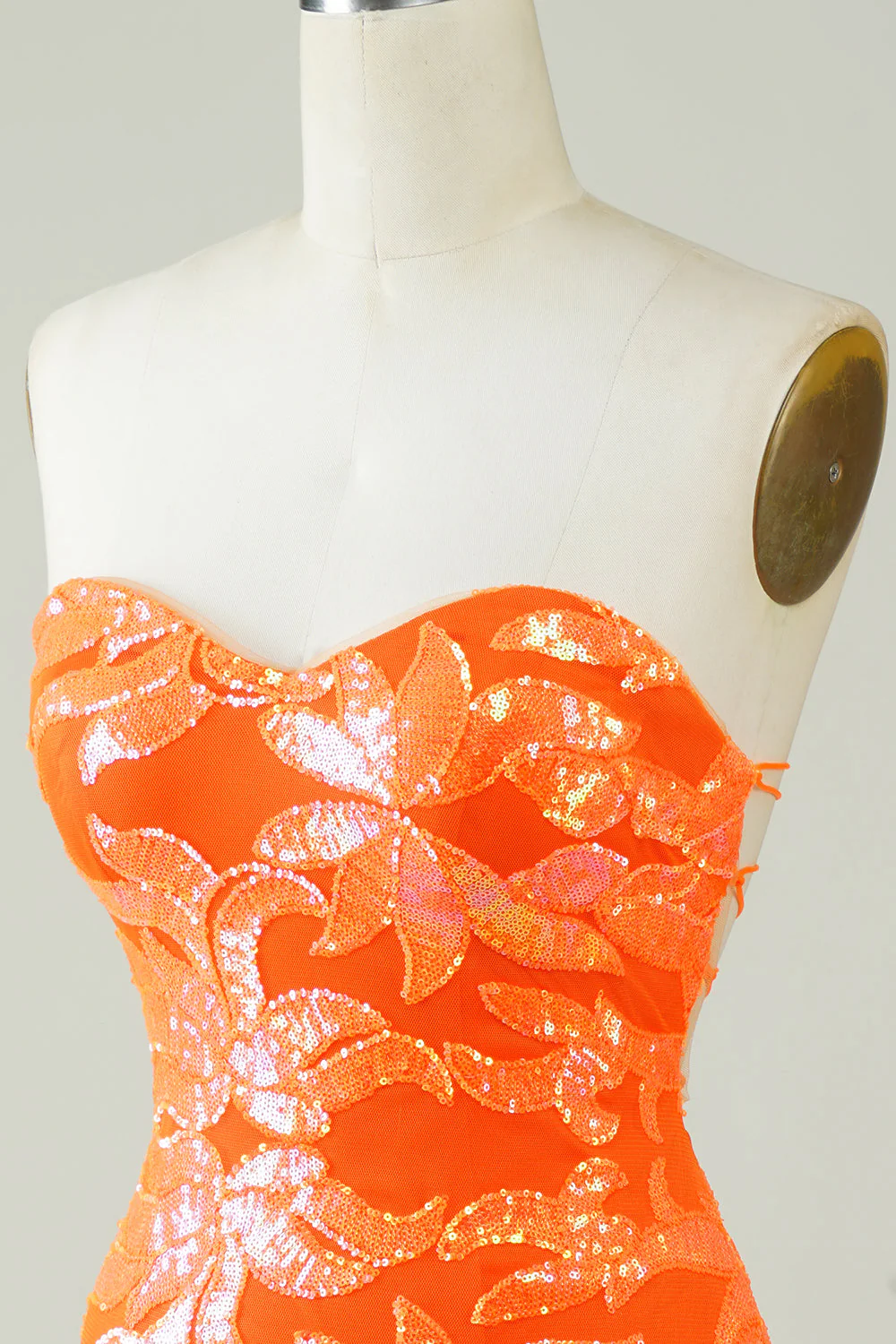 Orange Strapless Tight Homecoming Dress - Image 6