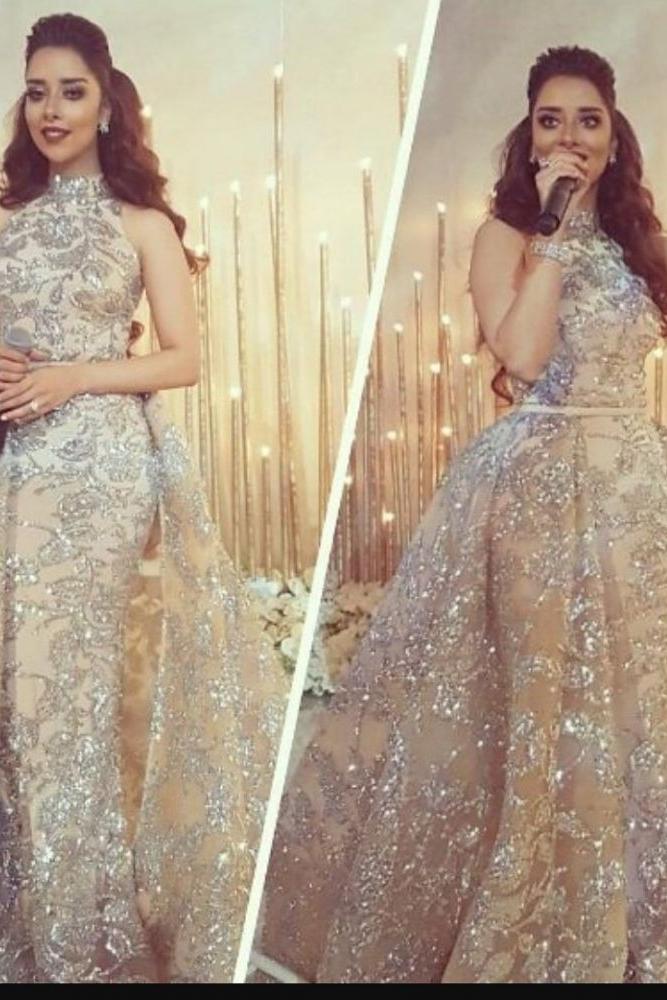 Overskirt Champagne Silver Beading Lace Appliques Chic Sleeveless Prom Dresses - Image 4
