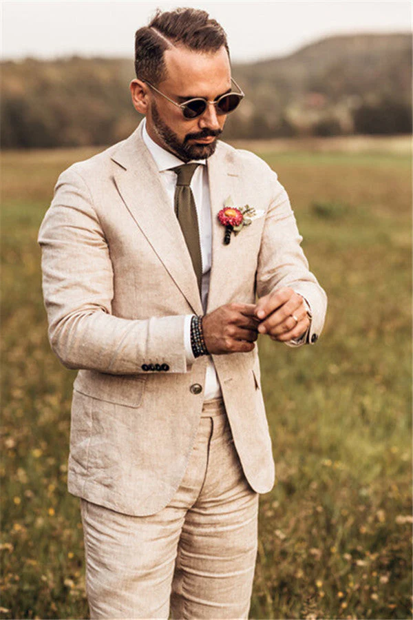 Party Linen Wedding Suit Casual Summer Beach Groom Slim Fit Suit Tuexedos - Image 4