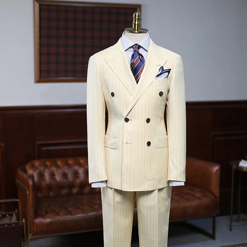 Classy Yellow Striped Double Breasted Custom Suit For Prom - Image 2