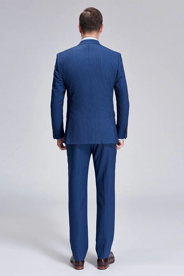 Peak Lapel Blue Mens Suits for Business Stripes Double Breasted Mens Suits - Image 4