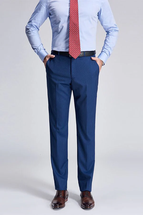Peak Lapel Blue Mens Suits for Business Stripes Double Breasted Mens Suits - Image 5