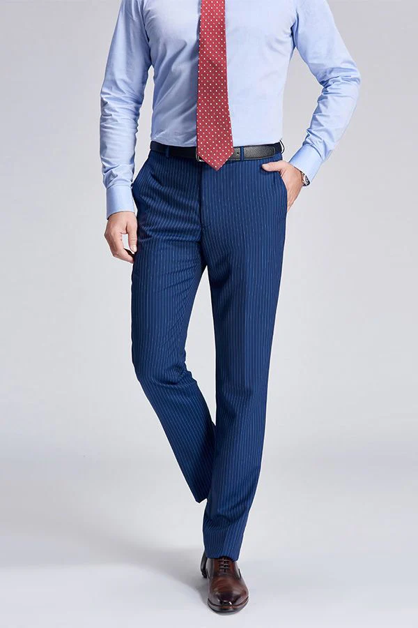 Peak Lapel Blue Mens Suits for Business Stripes Double Breasted Mens Suits - Image 6