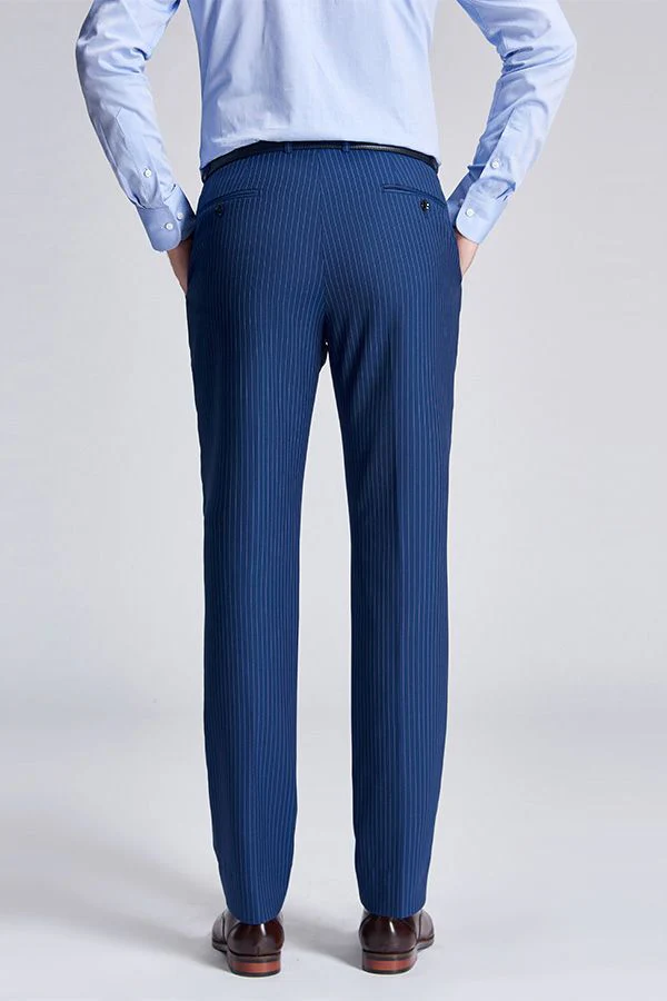 Peak Lapel Blue Mens Suits for Business Stripes Double Breasted Mens Suits - Image 7