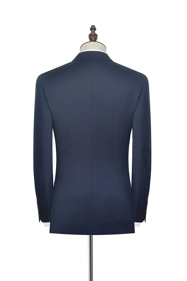 Peak Lapel Double Breasted Business Mens Suits for Formal Three Piece Dark Navy Suits for Men - Image 2