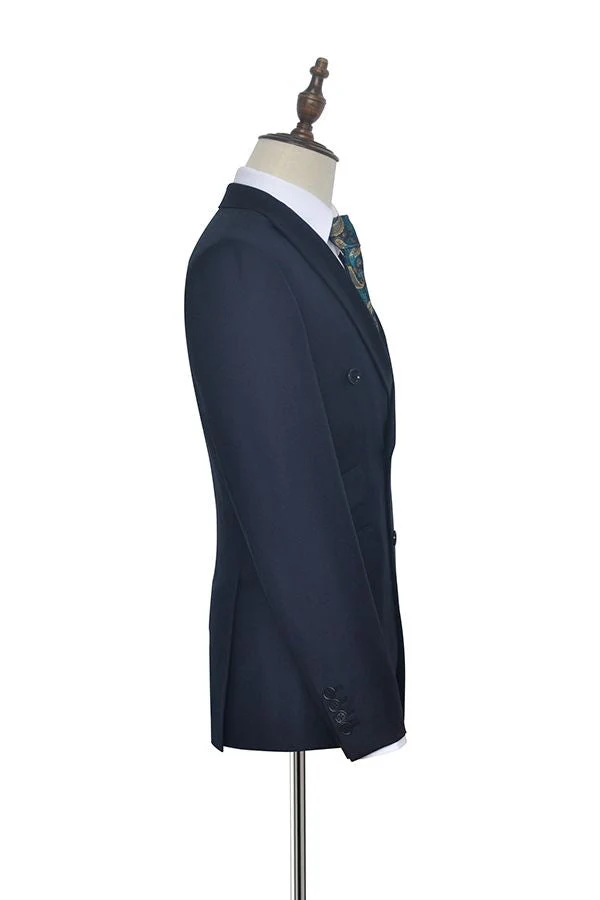 Peak Lapel Double Breasted Business Mens Suits for Formal Three Piece Dark Navy Suits for Men - Image 4