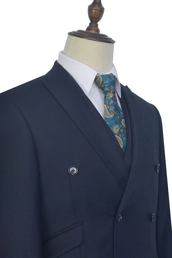 Peak Lapel Double Breasted Business Mens Suits for Formal Three Piece Dark Navy Suits for Men - Image 5